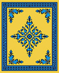 Yellow Blue Floral Medallion Frame Rug