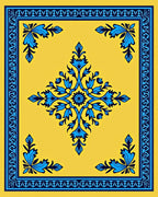 Yellow Blue Floral Medallion Frame Rug