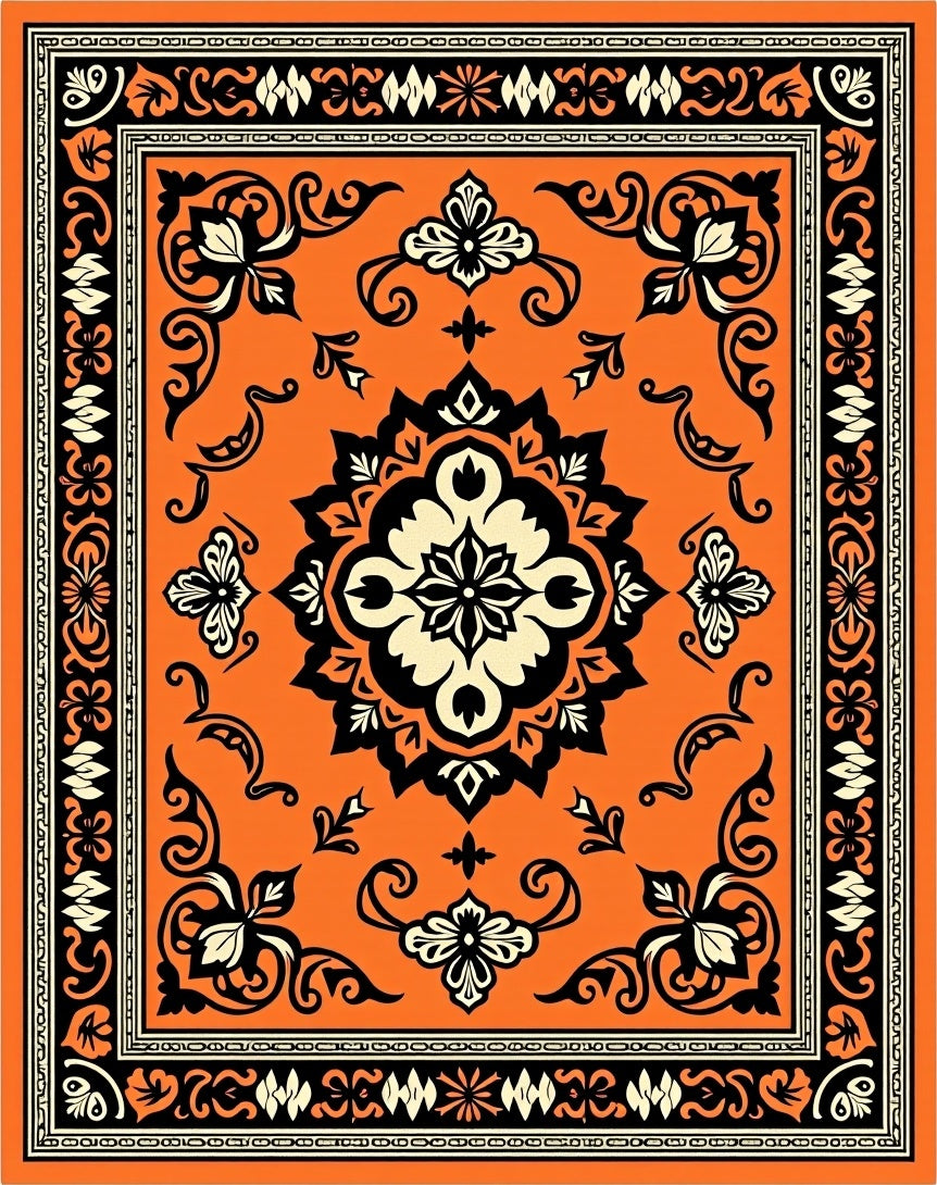 Vibrant Orange Floral Scroll Rug