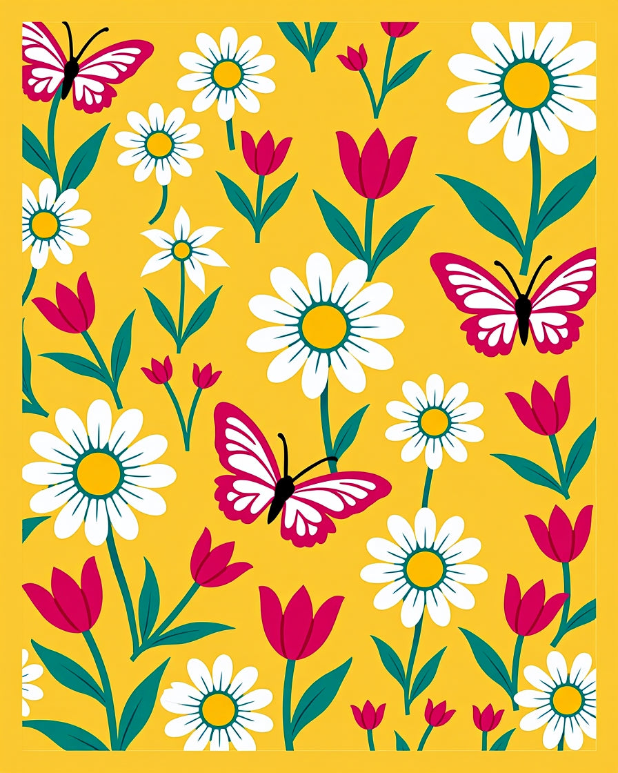 Yellow Daisy and Butterfly Garden Scene Rug