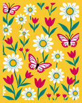 Yellow Daisy and Butterfly Garden Scene Rug