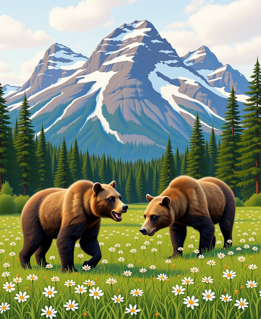 Brown Bears in a Daisy Meadow Rug