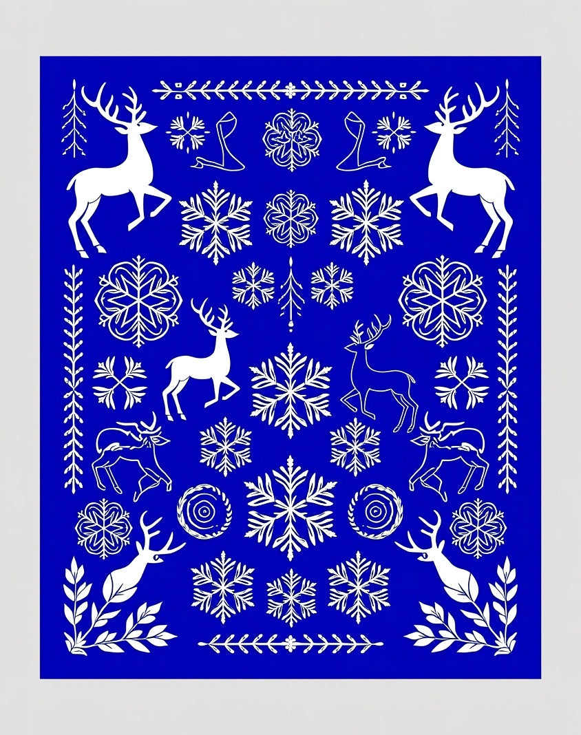 Winter Deer Snowflake Collage Rug
