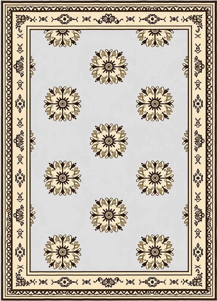 Light Blue Beige Floral Medallion Border Rug