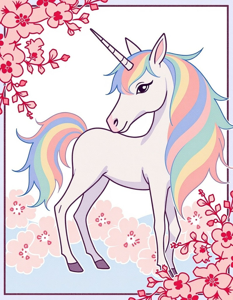 Pastel Unicorn Floral Frame Rug