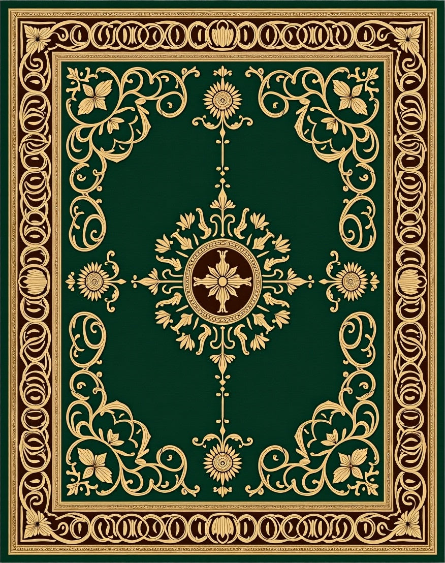 Ornate Dark Green Floral Scrollwork Rug