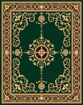 Ornate Dark Green Floral Scrollwork Rug
