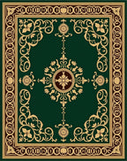 Ornate Dark Green Floral Scrollwork Rug