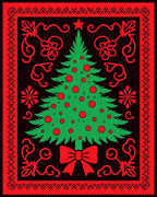 Festive Green Christmas Tree Red Border Rug