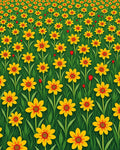 Sunny Yellow Floral Field Grass Rug