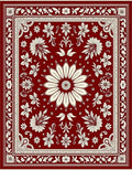 Crimson Cream Mandala Floral Tapestry Rug