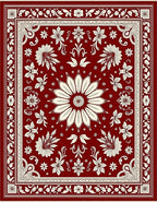 Crimson Cream Mandala Floral Tapestry Rug