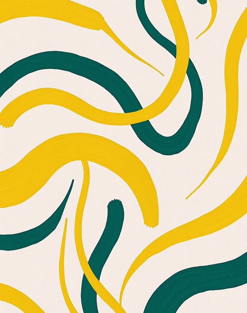 Gold Emerald Swirl Abstract Ribbon Rug