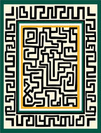 Black Geometric Maze Cream Border Rug
