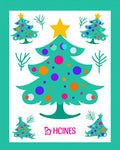 Teal Christmas Trees Colorful Ornaments Rug