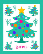Teal Christmas Trees Colorful Ornaments Rug