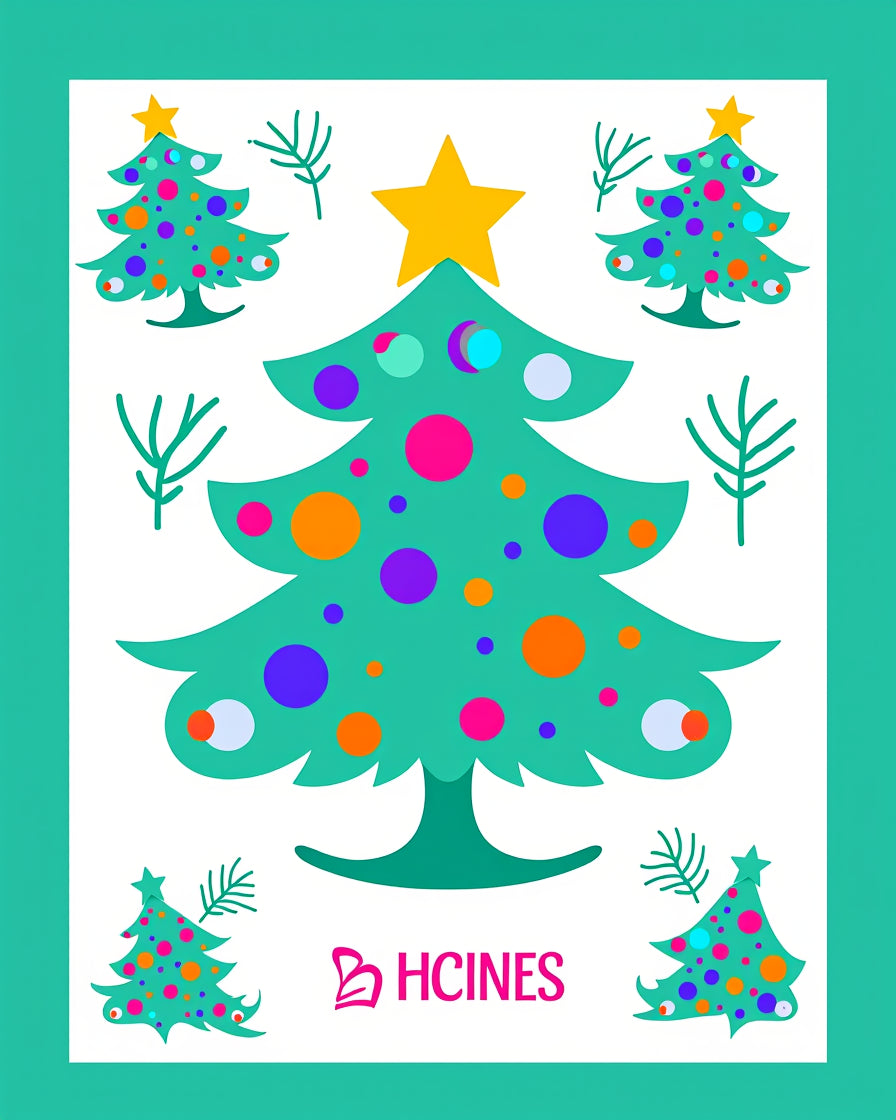 Teal Christmas Trees Colorful Ornaments Rug