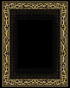 Golden Floral Vine Dotted Frame Rug