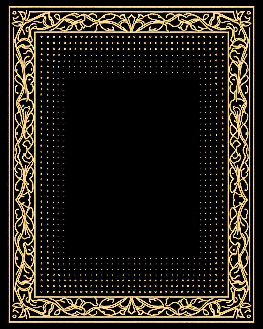 Golden Floral Vine Dotted Frame Rug