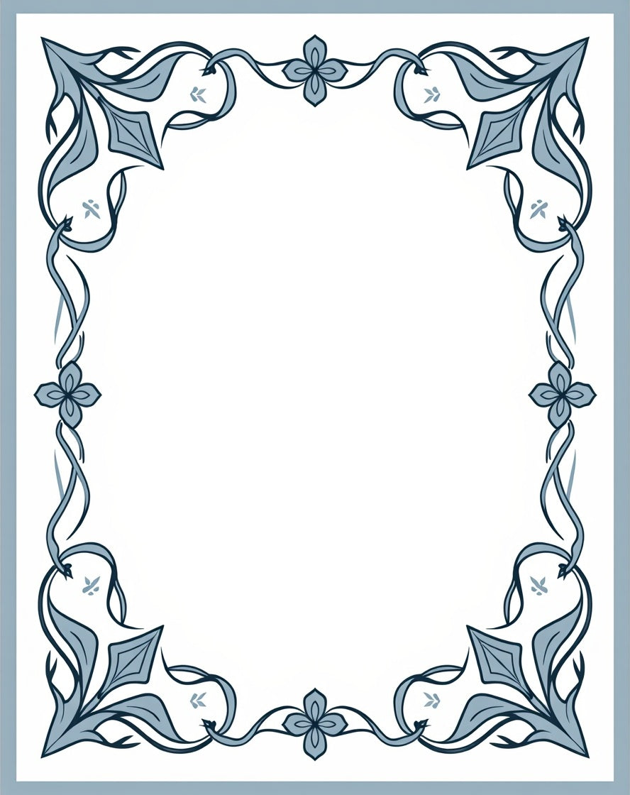 Art Nouveau Blue Floral Vine Border Rug