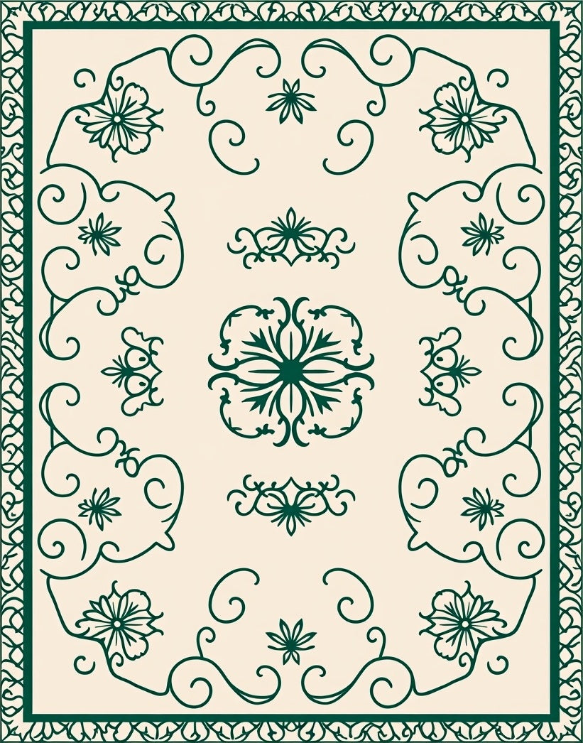 Elegant Teal Floral Scrollwork Rug