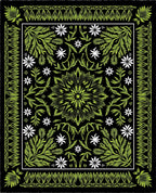 Lush Green White Floral Medallion Rug