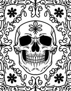 Bold Black Skull Floral Frame Rug