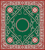 Classic Green Red Floral Medallion Rug