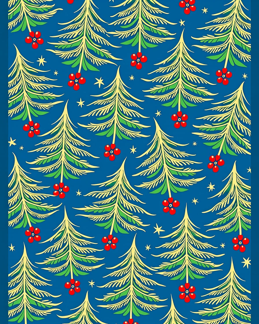 Stylized Evergreen Red Star Abloom Rug