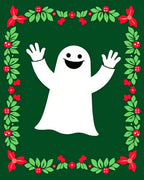 Happy White Ghost Green Holly Border Rug