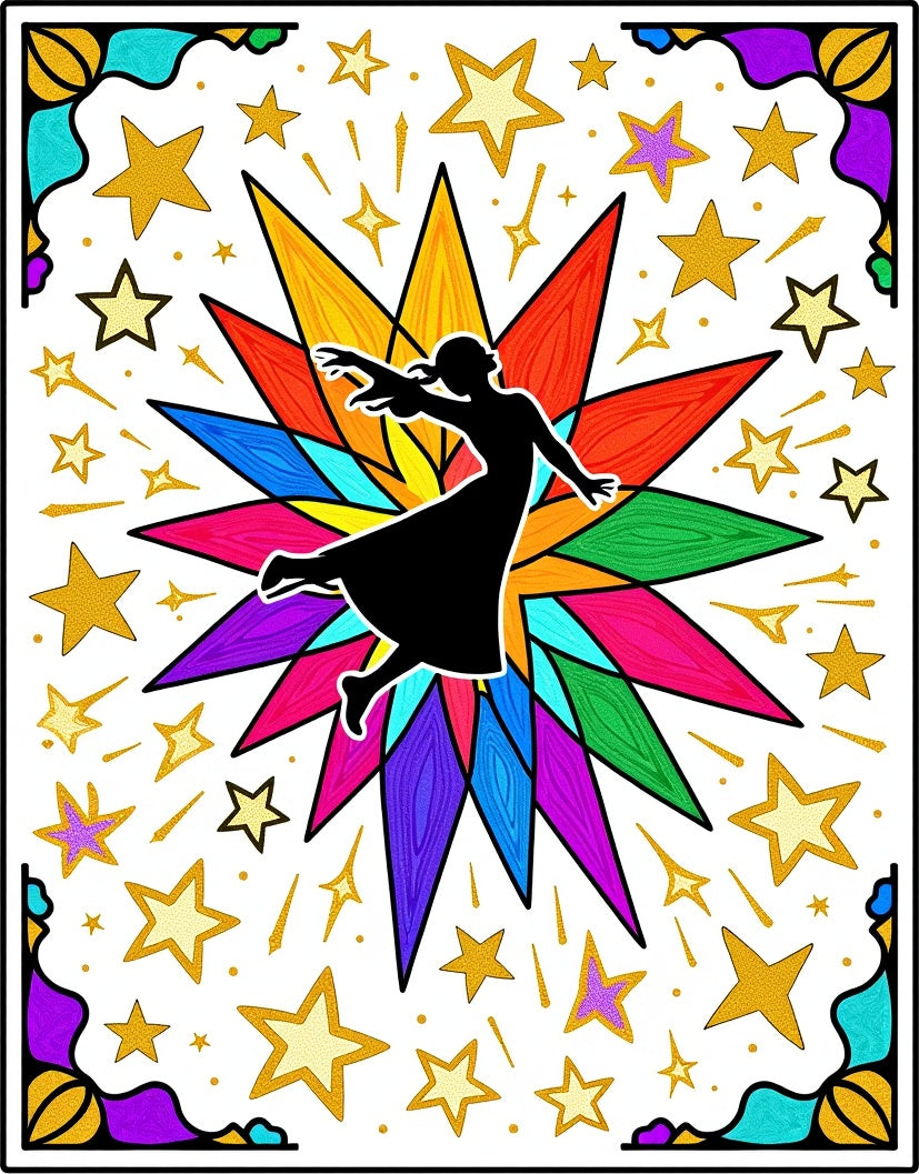Dancer Amidst Colorful Starburst Rug