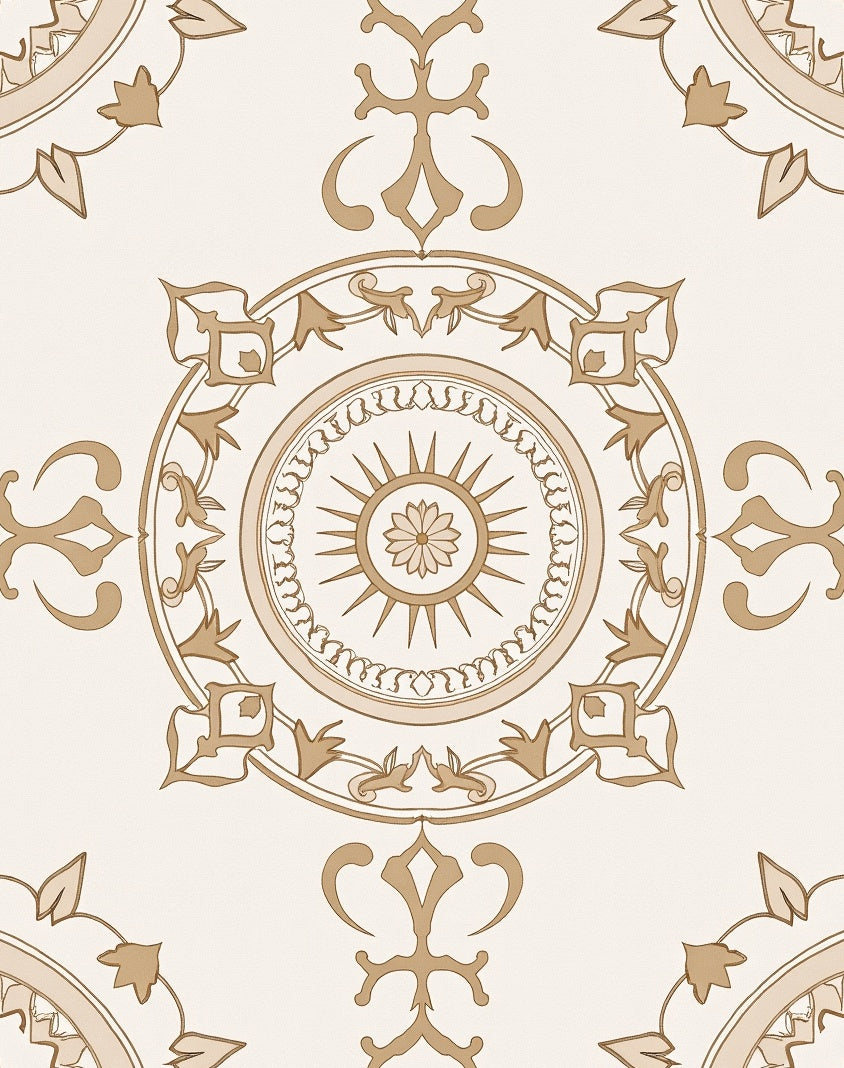Cream Brown Medallion Filigree Rounds Rug