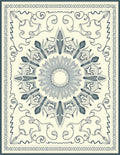 Cream and Navy Feathered Sun Medallion Rug
