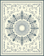 Cream and Navy Feathered Sun Medallion Rug