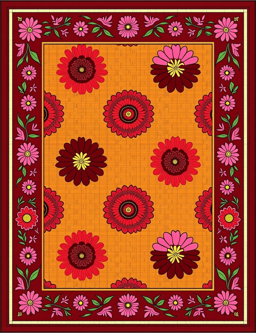 Scarlet Crimson Floral Sunburst Rug