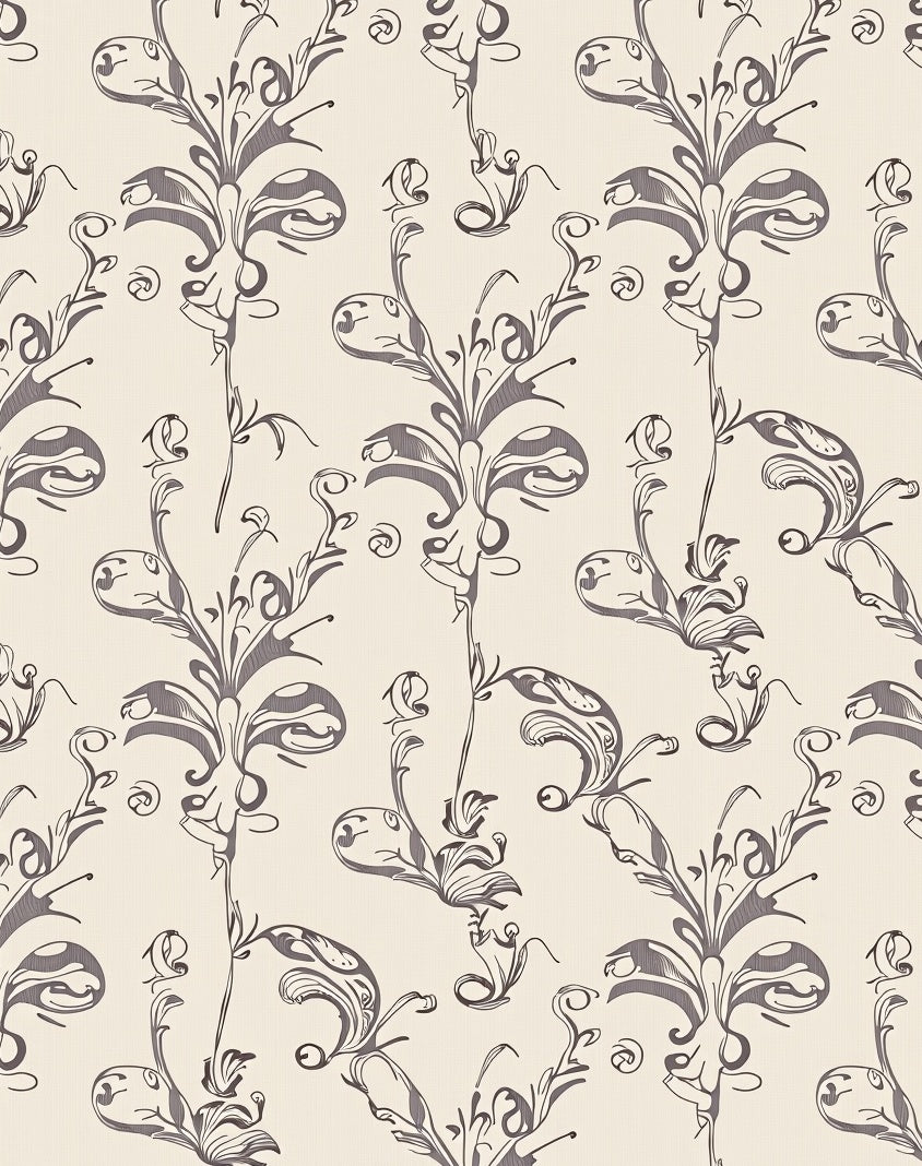 Elegant Beige Ivory Flourish Scroll Rug