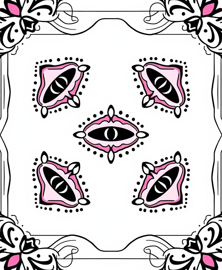 Whimsical Pink Eye Medallion Border Rug