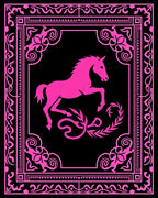 Vibrant Pink Horse Ornate FrameRug Rug