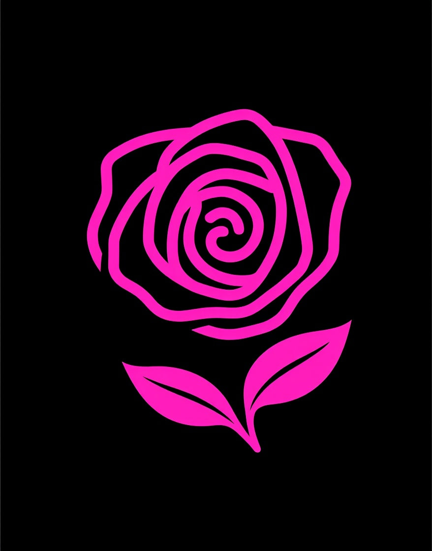 Hot Pink Outline Rose Blossom Rug