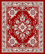 Red Cream Floral Scroll Border Rug