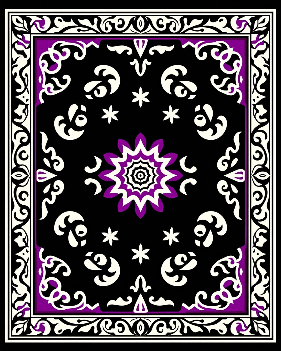 Black Purple White Floral Mandala Rug