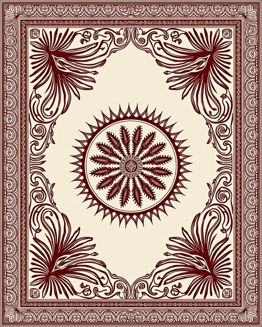 Crimson Sunburst Floral Border Medallion Rug