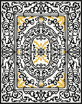 Ornate Black Gold Scrollwork Medallion Rug