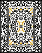 Ornate Black Gold Scrollwork Medallion Rug
