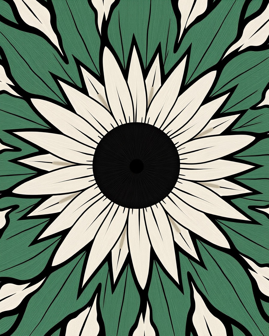 Green Beige Sunflower Mandala Rug