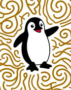 Playful Penguin Golden Swirls Rug