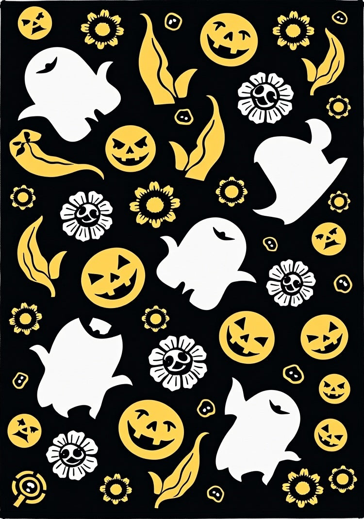 Black White Yellow Halloween Ghosts Rug