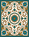 Teal Gold Arabesque Floral Square Rug