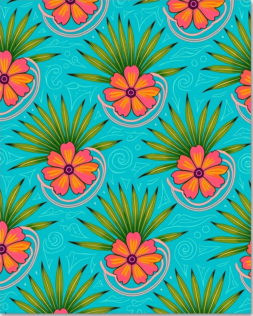 Tropical Turquoise Floral Fan Rug