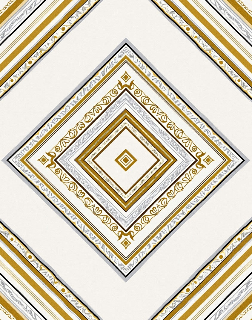 Golden Geometric Diamond Medallion Rug